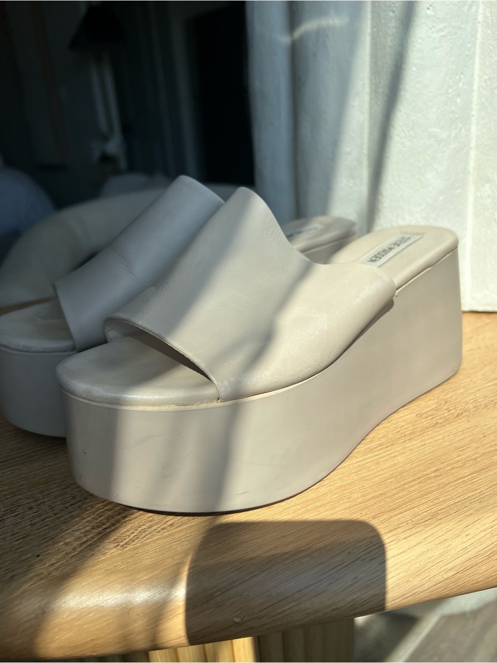 Steve Madden Cream Platform Slide Sandals